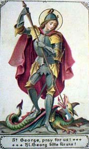 San George, en una representación a pie, con petición de oración.