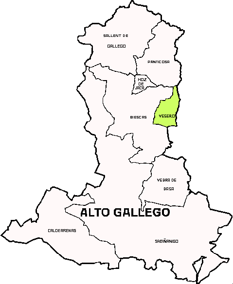 Carte Municipalité Yesero dans la région Comarca Alto Gállego